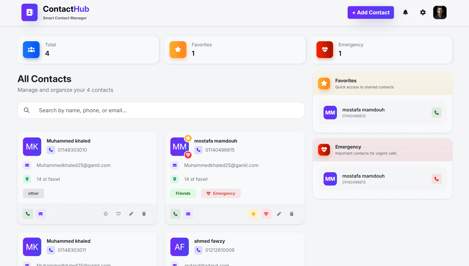 Contacts Hub Website